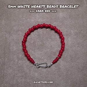 5mm WHITE HEARTS BEADS BRACELET/ 5mm ホワイトハーツ ビーズ ブレスレット- ダークレッド