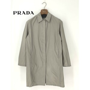 A8075/美品 春夏 PRADA プラダ コットン ナイロン ジップアップ 長袖 比翼 膝丈 スプリング ステンカラー コート 40 S程 灰色/レディース