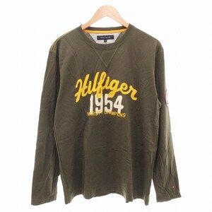 トミーヒルフィガー TOMMY HILFIGER Tシャツ ロンT 長袖 ロゴ刺繍 ワッペン 大きいサイズ XXL カーキ /JS ●ECO メンズ