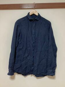 あ909 JOSEPH HOMME ジョセフオム 長袖シャツ リネンシャツ 48 ネイビー