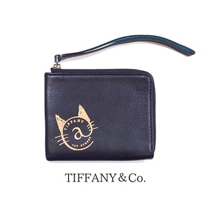 【鑑定済】限定品 TIFFANY&Co. ティファニー@キャットストリート コインポーチ コインケース ミニ財布 ブラックカラー キャット 猫