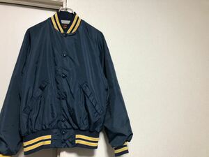 80sヴィンテージ MADE IN USAアメリカ製Pra-Jacネイビー無地ナイロンスタジャンsize38-M-40