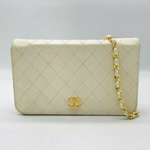 CHANEL シャネル フルフラップ ラムスキン マトラッセ プッシュロック チェーン ショルダー バッグ 白 k163