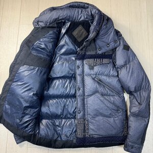 未使用並/表記1 M相当★モンクレール/MONCLER 袖ロゴ ツイードウール ジャガード柄 切替ダウンジャケット ブルゾン 裏総柄 極暖 メンズ 紺