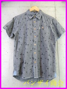 【送料300円可】0180b9◆良品です◆VOLCOM ボルコム 半袖シャンブレーシャツ S/アロハシャツ/ジャケット/ハワイアン/スケートボード