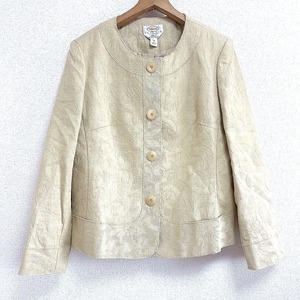 タルボット Talbots ジャケット ノーカラー レザー風 ベージュ系 生成 10サイズ 750765