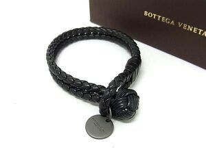 1円 ■新品■未使用■ BOTTEGA VENETA ボッテガヴェネタ イントレチャート レザー ブレスレット アクセサリー メンズ ブラック系 FJ3594