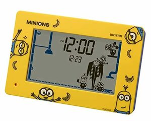 リズム(RHYTHM) ミニオン 目覚まし時計 おもしろ アクション デジタル時計 カレンダー 付き イエロー 10x16.2x4.5cm 8R