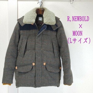 綺麗◆R.NEWBOLD アールニューボールド(ポールスミス)×MOON ムーン ツイード生地 ムートン羊革襟/フード付 ダウンジャケット(Lサイズ)