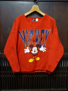 USA古着　80s 90s BRAZOS スウェット Tシャツ XL 赤 レッド ミッキーマウス ディズニー トレーナー ロンT ワッフル