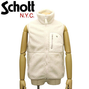 Schott (ショット) 3112057 LEATHER PK PILE VEST レザーポケット パイル ベスト 01WHITE M