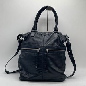 ⑧BN1931□BALENCIAGA バレンシアガ クラシック スクエア 2WAY ショルダーバッグ トート レザー ブラック シルバー金具 状態良好