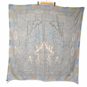 良品 ETRO エトロ ペイズリー柄 シルクブレンド 大判 スカーフ ショール 水色系 C0604