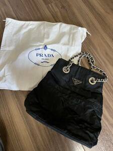 美品 PRADA プラダ テスートナイロン チェーン キルティング ブラック