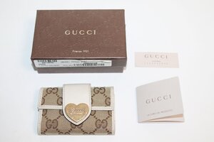 中古 GUCCI 6連 キーケース GG柄 レザー キャンパス ベージュ系 白 ホワイト系 ゴールド金具 レディース 女性用 グッチ USED品