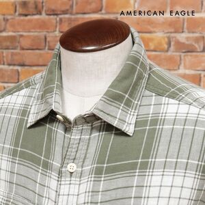 秋冬/AMERICAN EAGLE/Lサイズ/ネルシャツ 2151-6069 あたたか 起毛 チェック柄 胸ポケット BIGシルエット 長袖 新品/カーキ/jb116/