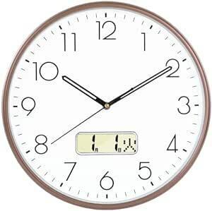 Nbdeal 掛け時計 電波時計 日付 曜日表示 直径35cm 夜間秒針停止機能付き (ブラウン