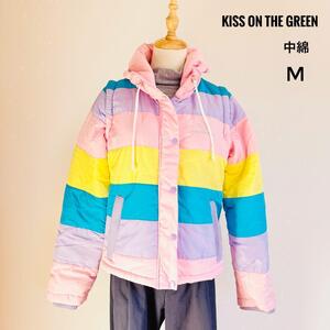 Kiss on the green キャンディー　レインボー　中綿　ブルゾン　2way　ジャケット　ベスト　M　ポンポン欠如