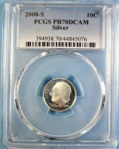 ★★ 最高鑑定 ルーズベルト 2008年S 10￠ 2.5g .900銀貨 PCGS PR70DCAM ★★