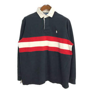 Polo by Ralph Lauren ポロ ラルフローレン ラガーシャツ ボーダー ブラック (メンズ L) 中古 古着 R0548