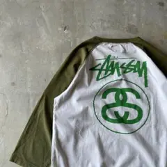 【抹茶カラー、ラグランTシャツ】stussyバックプリント古着ストリート00s