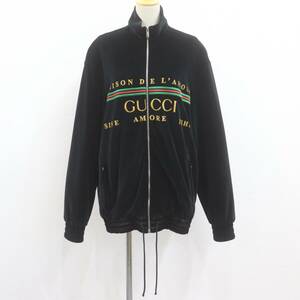 ITEBX4BDL17G 即決 本物 GUCCI グッチ ロゴエンブロイダリー ベロア オーバーサイズ ブルゾン 595533 XJBTD ブラック メンズ サイズ XS