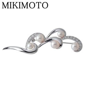 ミキモト パール ダイヤ ブローチ K18WG パール5.5mm～6.7mm 箱 新品仕上げ済 MIKIMOTO【19704】