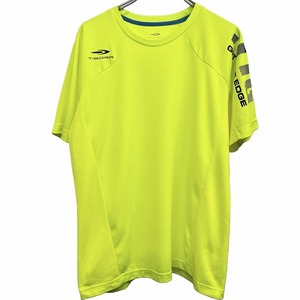 ティゴラ TIGORA Tシャツ スポーツシャツ 半袖 袖から裾がメッシュ生地 プリント ラグラン系 ポリ100% M ネオンイエロー 黄×黒 メンズ