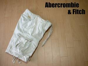 高級Abercrombie & FitchビンテージミリタリーカーゴショートパンツW34アイボリー正規アバクロンビー&フィッチM-51M-65ハーフショーツ白