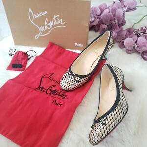 Christian Louboutin レースメッシュ リボン付き 38サイズ