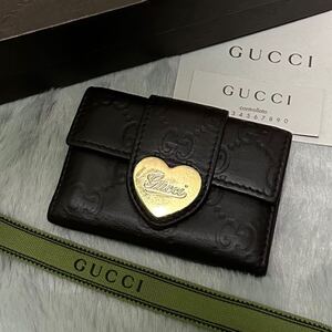 GUCCI グッチ　キーケース　6連　ラブリーハート　ブラウン　シマレザー