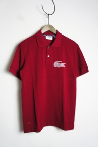 美品 希少 LACOSTE ラコステ フランス製 オーガニックコットン 半袖 ポロ シャツ 鹿の子 PH2676 エンジ サイズUS XS 本物 1116N