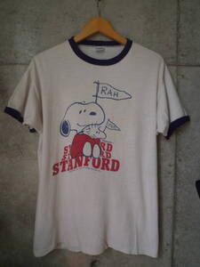 【レア品!!】70s USA製 champion チャンピオン SNOOPY スヌーピーリンガーTシャツ Stanford University ヴィンテージ vintage 80s 90s