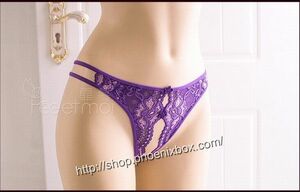Tバック　紫の刺繍オープンTショーツ◆yxf6646　セクシーランジェリー
