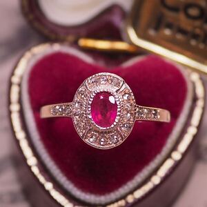 ＊K9gf ルビー&ローズカットダイヤモンドリング＊英国ヴィンテージ アールデコ 金 ゴールド vintage antique gold diamond ring ruby