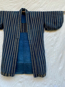 雰囲気良好 フェード感 戦前 戦中 戦後 縞柄 野良着 羽織 もめん 藍染 ジャパンヴィンテージ JAPAN VINTAGE 30s40s50s 襤褸 ボロ BORO