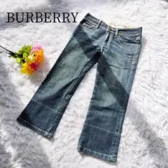 【BURBERRY/バーバリーブルーレーベル】デニムパンツ　刺繍ロゴ　チェック