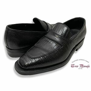 正規品 Enzo Bonafe エンツォボナフェ ドレス shoes イグアナレザー シューズ ローファー スリッポン 革靴 Uチップ 6 ブラック メンズ