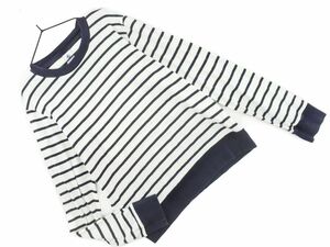 PETIT BATEAU プチバトー ボーダー 長袖 Tシャツ size1/白ｘ紺 ◇■ ☆ dja6 レディース