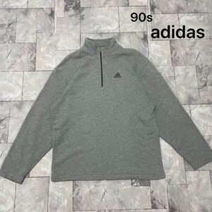 90s adidas アディダス 万国旗タグ ハーフジップ sweat スウェット トレーナー プルオーバー ヴィンテージ 刺繍ロゴ グレー 玉SS2685