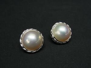 1円 ■美品■ TASAKI タサキ 本真珠 アコヤ真珠 パール 約20mm SV925 ピアス アクセサリー レディース アイボリー系×シルバー系 FL2232