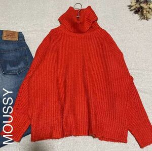 MOUSSY タートルネックセーター ビッグシルエット　赤　オレンジ　長袖　美品　マウジー　ニットトップス　レディースフリーサイズ