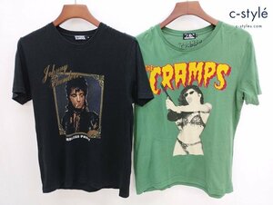 F689a [春夏][セット] HYSTERIC GLAMOUR 半袖Tシャツ M グリーン ブラック THE CRAMPS ジョニーサンダース | トップス N