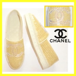 ● シャネル CHANEL サンダル エスパドリーユ 37 23.5cm 新品 ベージュ 透明 激レア ナチュラル 合わせやすいデザイン 箱 保存袋 説明書付