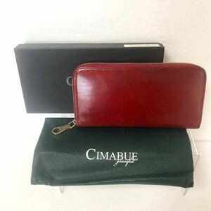 ■美品■CIMABUE graceful チマブエ　アニリンコードバン　ラウンドファスナー　エクセラファスナー　レッド　ゴールド金具　箱、袋付き