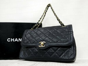 ◆CHANEL シャネル◆マトラッセ◆ココマーク◆ラム レザー 本革◆チェーン ショルダー バッグ◆紺 ゴールド金具◆ヴィンテージ◆A6256