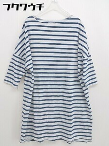 ◇ AZUL BY MOUSSY アズールバイマウジー ボーダー 七分袖 膝丈 Tシャツワンピース サイズS ネイビー ホワイト レディース