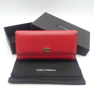 DOLCE&GABBANA D&G ドルチェ&ガッバーナ ドルガバ レザー プレート ロゴ ロングウォレット 折り畳み 長財布 レッド ブランド dn-23x664