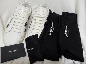 サンローラン　ホワイトレザー×ブラックスター　スニーカー　SAINT LAURENT 43.5表示27㎝相当 未使用　箱付　シューズケース、換紐付