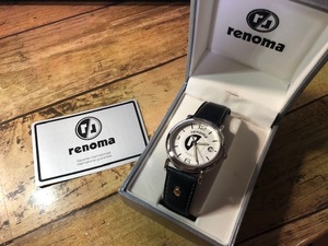 AK64 未使用近い美品 希少 レア 箱付 renoma レノマ SWISS MADE デイト ホワイト・デザイン文字盤 純正ベルト クオーツ メンズ 腕時計